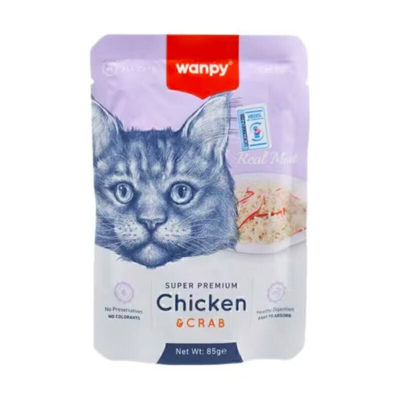  تصویر پوچ گربه سوپر پریمیوم ونپی با طعم مرغ و خرچنگ وزن 85 گرم 