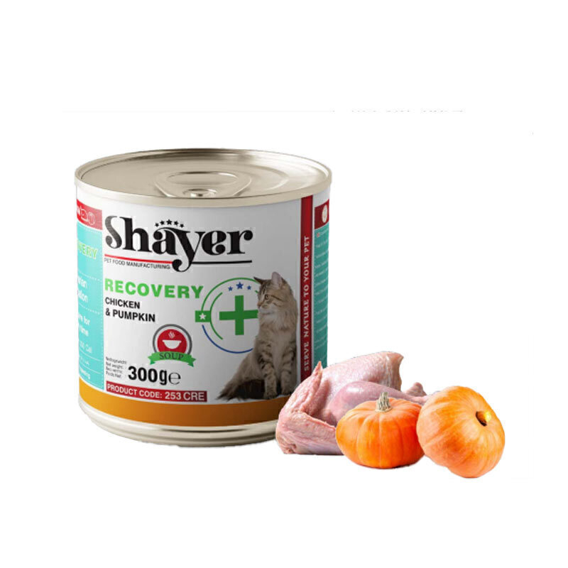  تصویر کنسرو سوپ ریکاوری مخصوص گربه مرغ و کدو‌حلوایی شایر وزن 300 گرم 